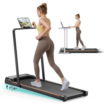 Walking Pad with Handle Bar - 2 in 1 Under Desk Treadmill | 8% Manual Incline, LED Display, 265 LBS Capacity, 2.5HP Compact Treadmills for Home Office - color: Light Black