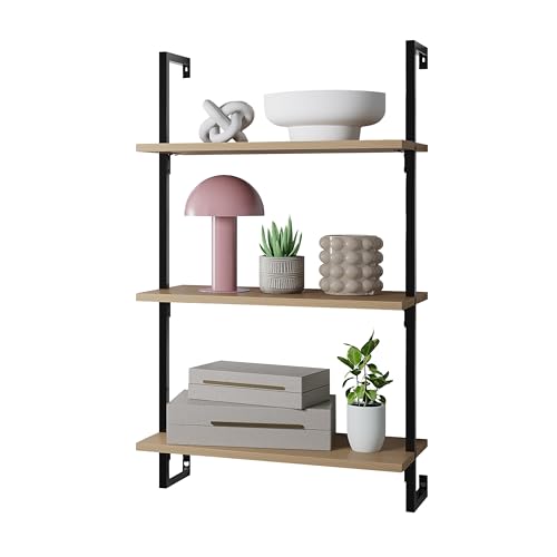 happimess Madera 3-Shelf Wall Mounted Bookcase 40.55", Light Oak/Black - color: Light Oak, size: 3-Tier 40.55"