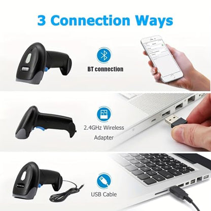 2D Wireless Bluetooth Barcode Scanner with 2000mAh Battery | QR Code Reade Handheld 1D 2D Bar Codes Reader Rechargeable Inventory Scanner for Supermarket, Warehouse, Retail