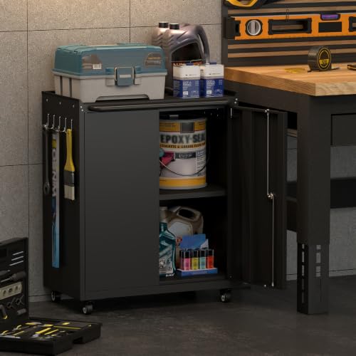 GREATMEET 32" H Lockable Storage Cabinet, Small Locking Cabinet with Doors and Adjustable Shelves, Metal Garage Storage Cabinets, Utility Cabinets for Office,Home,Garage,Classroom, Black - color: Black, size: 32"H