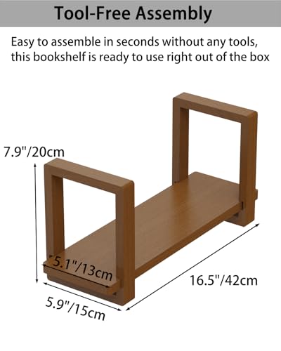 100% Solid Wood Adjustable Desktop Bookshelf, Retro Tabletop Bookshelf, Desk Shelf for Living Room, Home, Office, Perfect for Magazine, Books, Cookbooks, No Tools Required to Assemble (Walnut Brown) - color: Walnut Brown