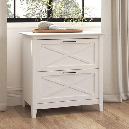 Bush Home Key West 2 Drawer Lateral File Cabinet in Linen White Oak, Document Storage for Home Office, Accent Chest with Drawers - color: Linen White Oak