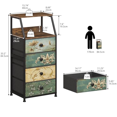 Tohomeor Dresser with Fabric Drawers Nightstand with 2 Tier Shelf Storage Tower for Bedroom Hallway Entryway Closet Organizer Sofa Beside Table Furniture (Multi, 4 Drawers) - size: 15.7"D x 11.8"W x 33.2"H (4 Drawers)