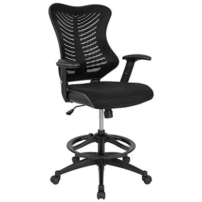 Flash Furniture LeatherSoft Adjustable Drafting Chair, Black | Leather soft Sides, High-Back, Mesh Back
