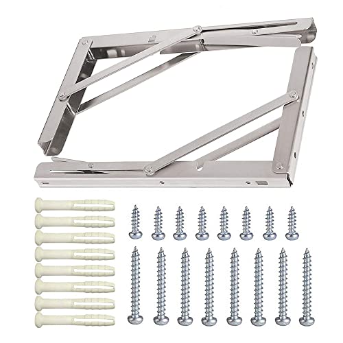 10 Inch Folding Shelf Brackets, 2 Pack Stainless Steel Heavy Duty L Bracket - color: Silver, size: 10 Inch