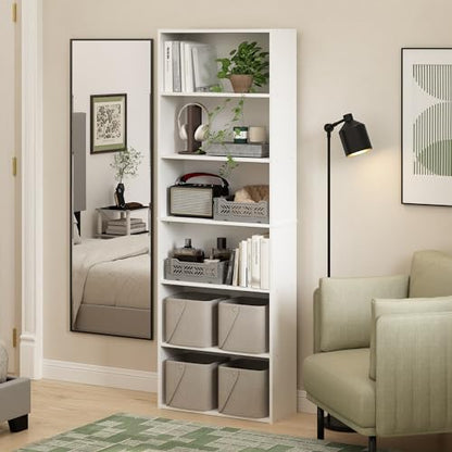 Furinno Jaya Book Shelf Set of 2, 6-Tier Bookshelf, Bookcase, 9.5 x 24.6 x 71, for Home Office, Living Room, White - color: White, size: Set of 2, 6-Tier