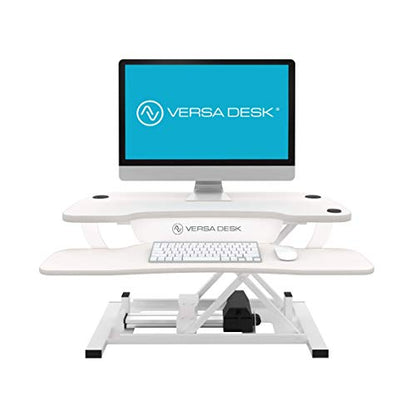 Power Pro Electric Height-Adjustable Desk Riser by VersaTables | USA Manufactured | Standing Desk Converter | Sit to Stand Desktop with Keyboard + Mouse Tray | 36"x 24" | White - color: White