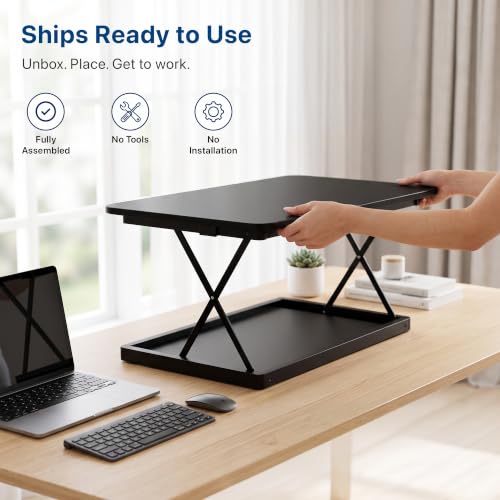 Uncaged Ergonomics Small Standing Desk Converter & Desk Riser (Black) - color: Black