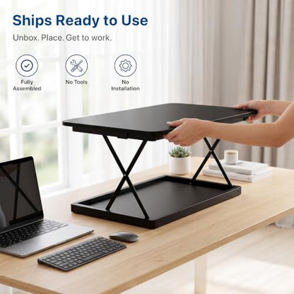 Uncaged Ergonomics Small Standing Desk Converter & Desk Riser (Black) - color: Black