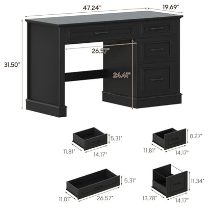 Vabches Farmhouse 47" Executive Desk with A File Drawer, Pure Black - color: Pure Black, size: Style 3