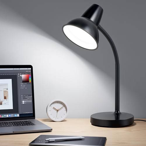 LED Desk Lamps for Home Office, Flexible Gooseneck Eye-Caring Study Lamps | Energy-Saving Desk Light, Anti-tip Heavy Duty Bedside Reading Light, Desk Lamps for College Dorm, Home Office, with 1.6m Cord - color: Black
