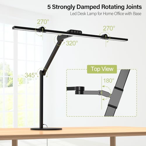 Micomlan Architect Desk Lamp with Atmosphere Lighting, Adjustable Led Desk Light for Home Office with Base, 24W Bright Auto Dimming Table Light with Rotatable Swing Arm for Workbench Computer - color: Black