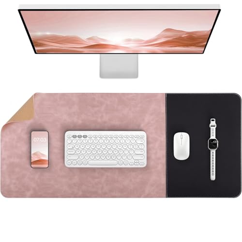 HAUTOCO Cork Desk Mat 31.5"x15.7", Distressed PU Leather & Cloth Desk Pad - color: Pink, size: 31.5" x 15.7"