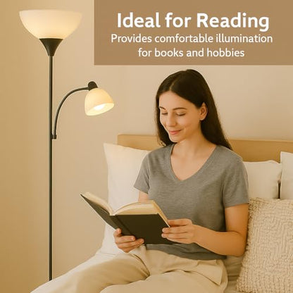 Adjustable Black Floor Lamp with Reading Light, Tall Lamp for Living Room, Bedroom, Office, Susan 72" Standing Lamps for Living Room, Corner Light, Stand Lamp, Floor Lamps for Living Room Modern