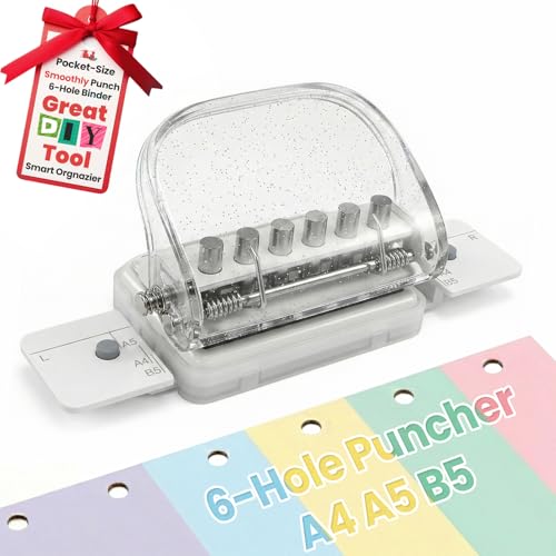 Colorful Mini Binding Machine,Portable 6-Hole Punch for Planners,DIY Paper Puncher Book Binder for A4 A5 B5,School Office Home Business,Craft,Scrapbooking,Notebook,Journaling - color: Ice-Clear White, size: S