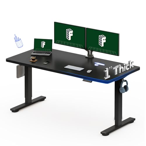 FLEXISPOT 60"x24" Electric Standing Desk, Black | One-Piece Desktop, 1" Thick Top, Height Adjustable, Stable Steel Frame, Home Office & Multi-Monitor Setup - color: Black, size: 60x24"