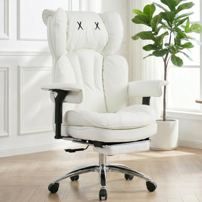 Big & Tall Office Chair, 400lbs Executive Chair with Footrest, White - color: White