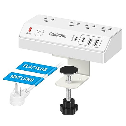 Desk Clamp Power Strip with USB C,Surge Protector Power Strip | 4 AC Outlets & 4 USB Ports Charging Station, Desktop Mount Surge Protector Extender, Multi Plug Outlet ,White - color: White