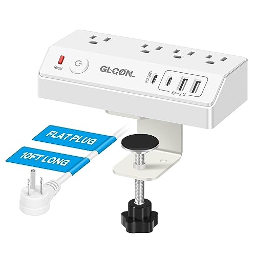 Desk Clamp Power Strip with USB C,Surge Protector Power Strip | 4 AC Outlets & 4 USB Ports Charging Station, Desktop Mount Surge Protector Extender, Multi Plug Outlet ,White - color: White