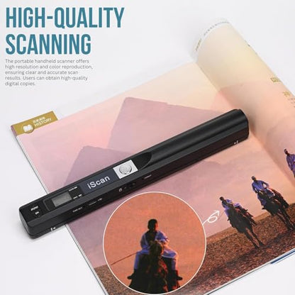 A4 Document Scanner, Portable Card Photo Scanner with 16GB Memory Card, Mini Handheld Receipt Scanners, USB Connection for Computer, Black, LNKH09