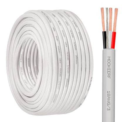 MOOKEERF 18/3 Shielded Wire 18 AWG 3 Conductor Stranded Shielded Plenum Cable 100FT White CL3P Jacket for Security/Alarm/Access Control/Sound-18AWG 3 Conductors Wire - size: 100FT, style: 18/3