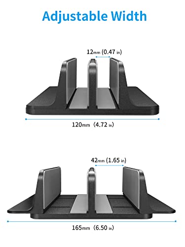 JARLINK Double Vertical Laptop Stand, Adjustable Aluminum Desk Dock, Black - color: Black, size: 2-slot