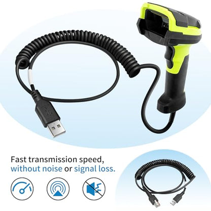 WUHAO 2-Pack 9.8FT Shielded USB Coiled Cable for Zebra Symbol DS3608 DS3678 LI3608 LI3678 Handheld Barcode Scanner CBA-3600-UNC3 RJ48 to USB-A
