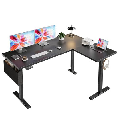 Korfile 63" L Shaped Standing Desk Height Adjustable Memory Presets - color: Dark Black