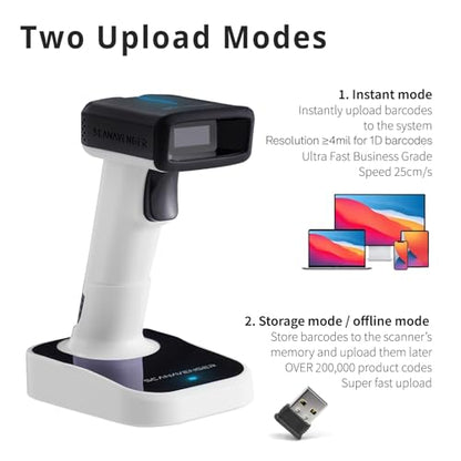 ScanAvenger Wireless Portable 1D&2D with Stand Bluetooth Barcode Scanner: Hand Scanner 3-in-1, Cordless, Rechargeable Scan Gun for Inventory - USB Bar Code/QR Reader (1D&2D Upgraded Next Gen Stand) - style: 1D&2D Upgraded Next Gen Stand