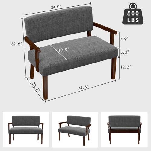 FAGAGA Accent Chair 2 Seat, Upholstered Reading Leisure Chair, Bench with Solid Wood Frame (Gray) - color: Grey, size: Bench