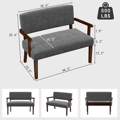 FAGAGA Accent Chair 2 Seat, Upholstered Reading Leisure Chair, Bench with Solid Wood Frame (Gray) - color: Grey, size: Bench