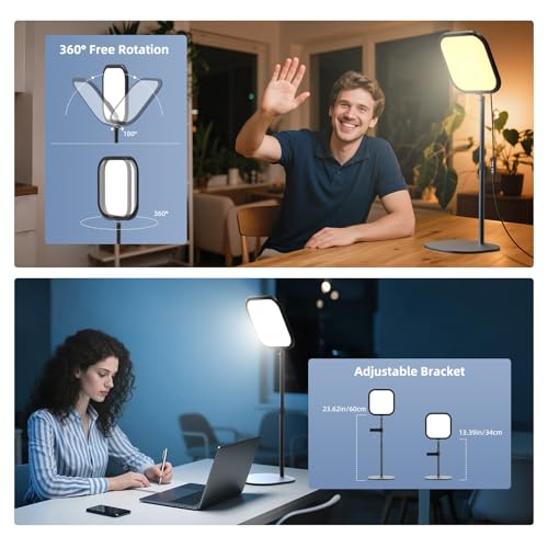 ALTSON 10in Zoom Lighting for Computer, Full-Screen LED Video Conference Light, Desk Ring Light with Stand and Phone Holder for Video Call, Webcam, Home Office, Podcast, Online Meeting, Live Streaming