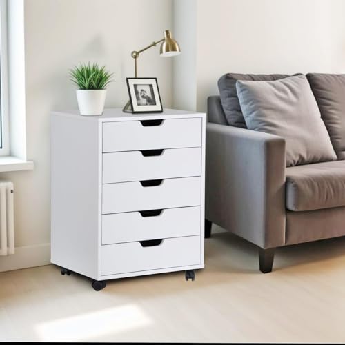 Nouva 5-Drawer File Cabinet Chest - Vertical Mobile Filing Cabinet w/Wheels,Under Beside Desk Chest Storage Printer Stand for Home Office,White - color: White