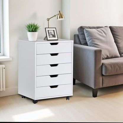 Nouva 5-Drawer File Cabinet Chest - Vertical Mobile Filing Cabinet w/Wheels,Under Beside Desk Chest Storage Printer Stand for Home Office,White - color: White