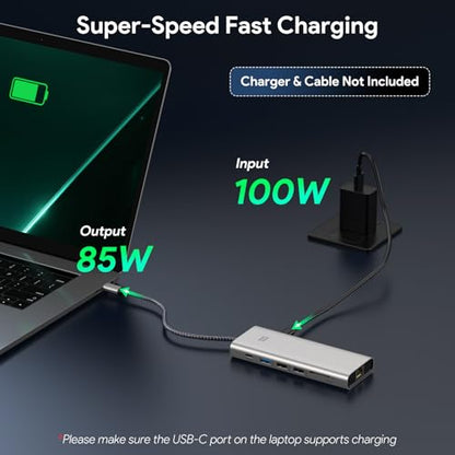 USB C Docking Station Dual Monitor Adapter for Dell HP, Laptop Docking Station 3 Monitors Quad Display USB C Hub Dongle to 4K HDMI+DP,2 USB2.0,100W PD,2.5G Ethernet,12 in 1Dock for Lenovo,Surface
