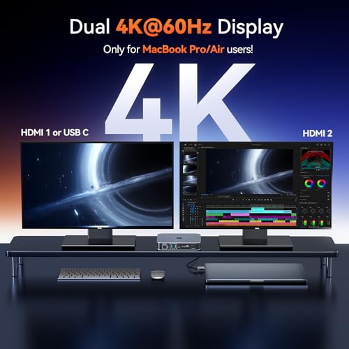 TobenONE 18-in-2 Docking Station Dual 4K Monitor for MacBook M5/M4 Pro/Max | Plug and Play Macbook Dock with HDMI&USB-C,150W Adapter, 10Gbps/PD 30W, 2.5G Ethernet, Solid & Sleek for Edit, Remote Office