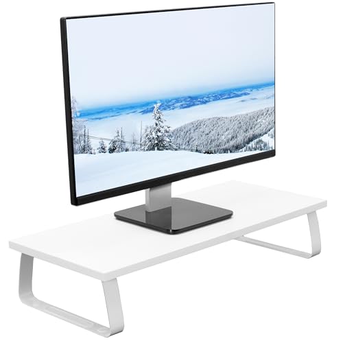 VIVO 24 inch Monitor Stand, Wood & Steel Desktop Riser, Screen, Keyboard, Laptop, Small TV Ergonomic Desk and Tabletop Organizer, White, STAND-V000D-W