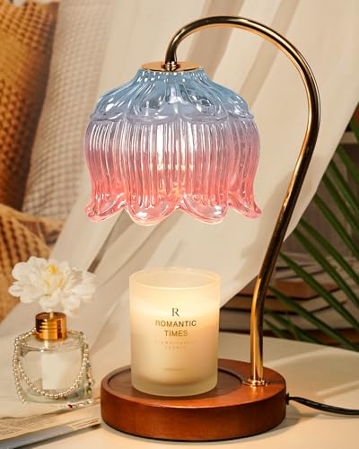 Funistree Flower Candle Warmer Lamp with Timer, Dimmable Candle Lamp Warmer, Christmas Birthday Gifts for Women Mom Her, Housewarming Home Decor, Lotus Wax Warmer for Yankee Candles - Blue&Pink - color: 14 Blue&pink