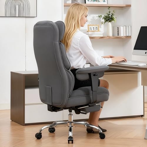 Efomao Executive Office Chair, Bluegrey Fabric Big and Tall Desk Chair | Breathable fabric, pocket spring & foam seat, retractable footrest, 135° recline for computer gaming setup - color: 3084mus-bluegrey