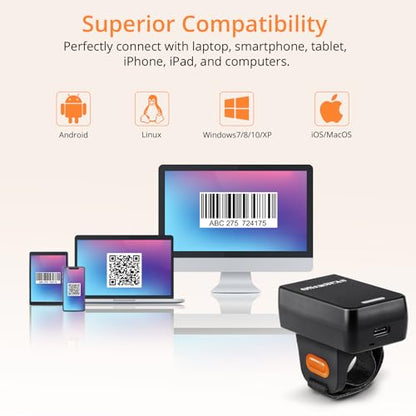 Finger Ring Barcode Scanner,Mini 3-in-1 Barcorde Scanner Wireless Wearable Scanner with 2.4GHz Wireless & Wired Connection & Bluetooth Bar Code Scanners for iOS Android Win Warehouse Store
