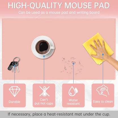 AKOZLIN 35.4"x 18.9" Soft PU Leather Surface Office Desk Mouse Mat Anti-Push Pad with Full Grip Fixation Lip Table Blotter Edge-Locked Protector Pink - color: Pink, size: 35.4"x18.9"