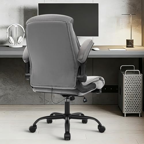 Executive Office Chair,Big and Tall Ergonomic Desk Chair with Adjustable Lumbar Support, Comfortable Computer Chair wih Flip-up Arms and Wheels, Gray - color: Gray Fabric