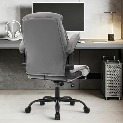 Executive Office Chair,Big and Tall Ergonomic Desk Chair with Adjustable Lumbar Support, Comfortable Computer Chair wih Flip-up Arms and Wheels, Gray - color: Gray Fabric