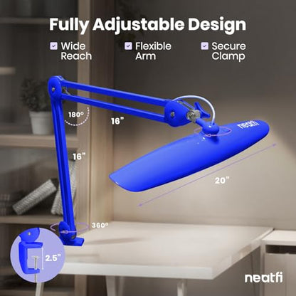 Neatfi LED Desk Lamp, 2200 Lumens, 24W, 20-Inch Head (Sapphire Blue) - color: Sapphire Blue, size: Non-CCT with Clamp