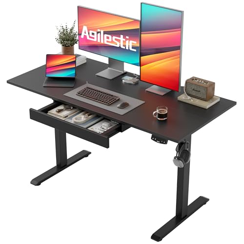 Agilestic 48 * 24 Inch Electric Standing Desk with Under Drawers, Black - color: Basic Black, size: 48x24 Inch