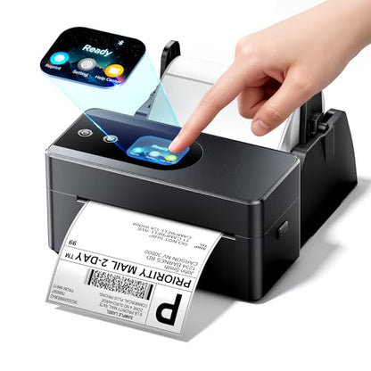 Phomemo Shipping Label Printer Upgraded with Touch Screen & Label Holder | 4x6 wireless thermal label printer for small business & shipping package, compatible with Amazon, Shopify, USPS - color: Black