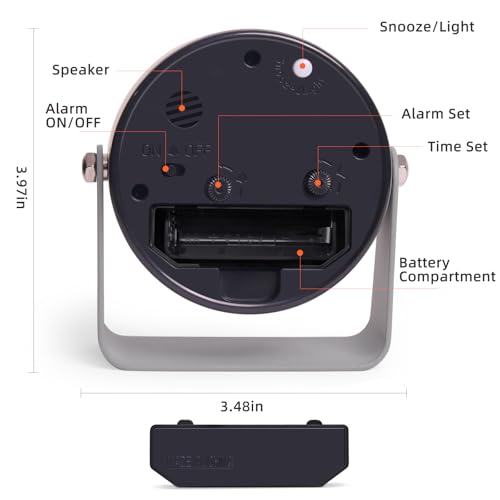 TIMESS Analog Alarm Clock with Snooze & Light, Silent Non-Ticking, Gray | On-demand light, quartz movement, battery operated, easy to set, gentle wake alarm, bedside clock for home, travel, or office - color: Gray