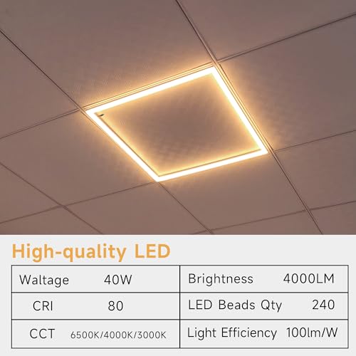Flat Panel Light 2x2 Ft 6 Pack Led Frame Panel, Border Glow Light 3CCT Adjustable Suitable for Offices, Shops, Bathrooms etc with Integrated Ceilings (6 PCS) - size: 6 PCS