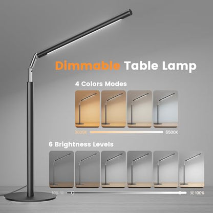 SIBRILLE Metal LED Desk Lamp, 16" Dimmable Desk Light with Base, 15W 1200LM, Adapter Included, Color & Brightness Adjustable, Modern Tall Table Lamp for Home Office Reading Study Task Laptop, Black - color: Black
