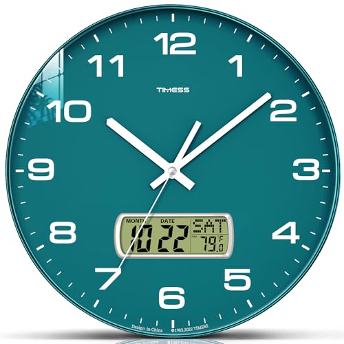 Wall Clock, 10" Dial Non-Ticking Silent Battery Operated Analog with LCD Display for Perpetual Calendar and F° Temperature, Ideal Modern Home, Office Decor (Green) | Perpetual calendar, Fahrenheit temperature, easy-to-read analog dial, battery operated, i